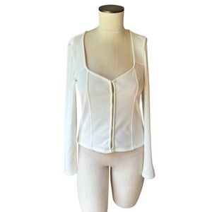 Vero Moda White VMTYRA Hook Ribbed Cardigan Long Sleeve Trim Detail Sz S